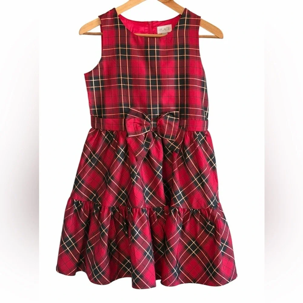 Children's Place Girls Matching‎ Family Plaid Tiered Dress Red Size 16